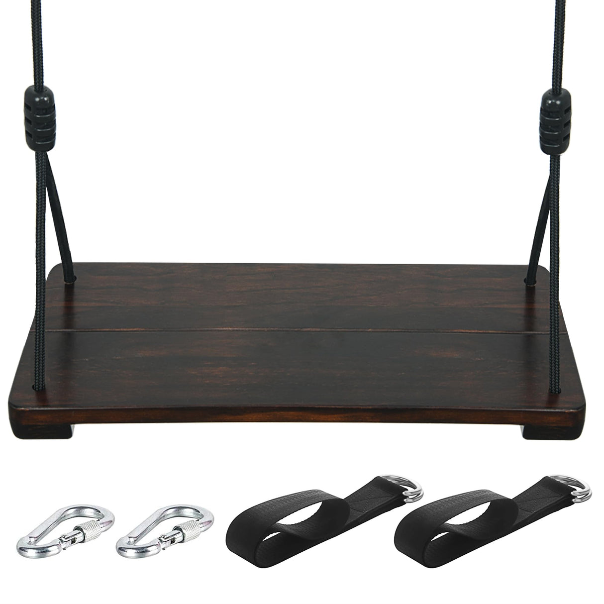 KINSPORY Wooden Swing Seat, Outdoor Swing Set Accessories for Backyard, Height Adjustable Rope with Hanging Tree Straps Kit for Porch Patio Garden Playgroud (Brown) KINSPORY