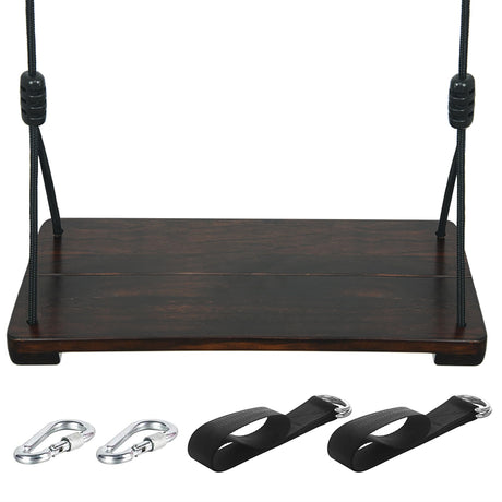 KINSPORY Wooden Swing Seat, Outdoor Swing Set Accessories for Backyard, Height Adjustable Rope with Hanging Tree Straps Kit for Porch Patio Garden Playgroud (Brown) KINSPORY