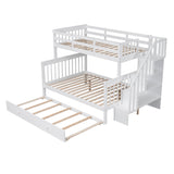 Harper & Bright Designs Twin Over Full Bunk Beds with Twin Size Trundle and Stairs, Wooden Bunk Bed with Storage & Guard Rail for Bedroom, Dorm, for Teens, Adults, White Harper & Bright Designs