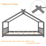 Bellemave Full-Size Montessori Floor Bed Frame with Playhouse Design in Grey Bellemave