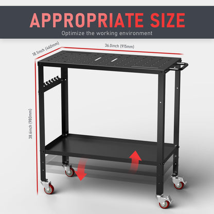 YESWELDER Welding Table Workbench 36x18 Inches, 1200 lb Load Capacity, Hook Side Panel, Handle, Brake Wheels - Sturdy and Versatile Welding Table - WoodArtSupply