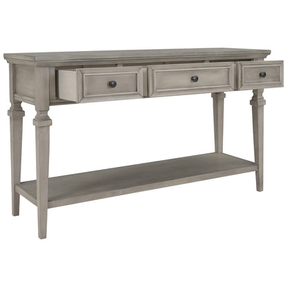 50" Small Entryway Console Table with 3 Storage Drawers and Bottom Shelf, Retro Sofa Table Hallway Table with Pine Wood Frame and Legs (Gray Wash)