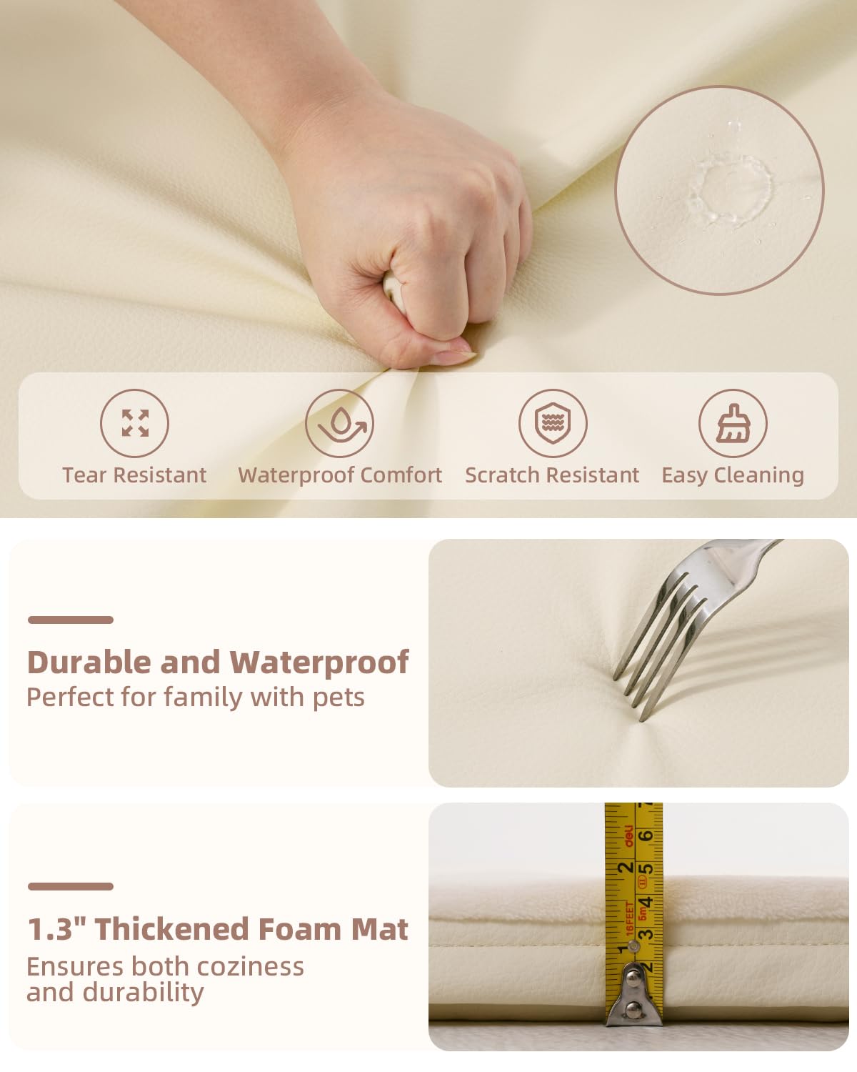 SEPARO Baby Play Mat for Floor,1.3" Thick Foam Nursery Rug with Removable Washable Cover,Non Slip Soft Velvet Kids Play Crawling Mat for Toddlers,Infants,Yoga Mat,Tatami Mat,50x50 Inch Beige SEPARO