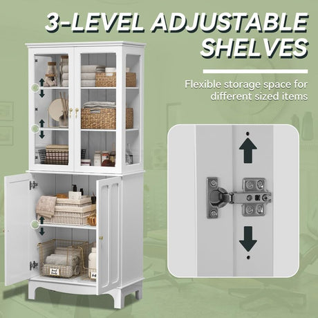 ARTPOWER 72 " Freestanding Kitchen Pantry Storage Sideboard, Classical Tall Cabinet with Glass Door and Adjustable Shelves for Kitchen, Livingroom ARTPOWER