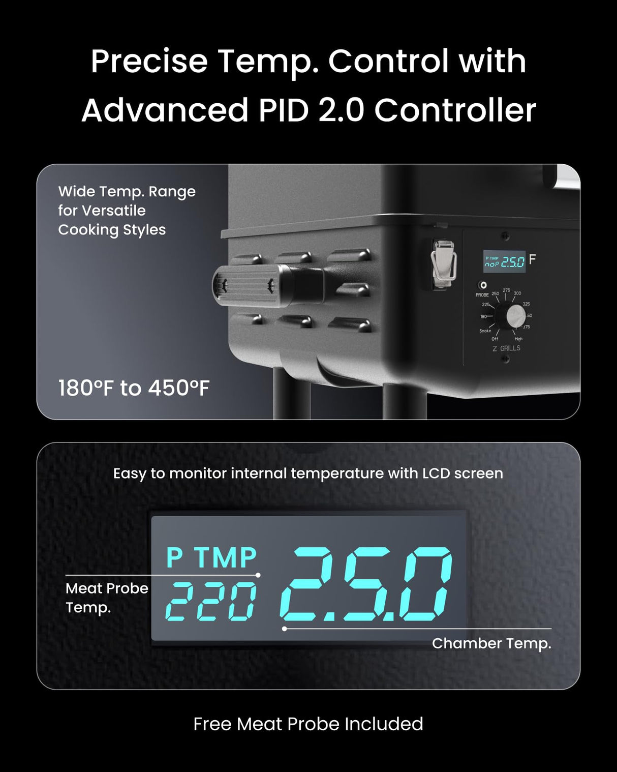 Z GRILLS 200A Portable Wood Pellet Grill & Smoker, Tabletop Wood Pellet Smoker with PID V2.0 Controller, Meat Probes, 202 sq.in Cooking Area, Fit for RVs, Road Trips & Apartments Z GRILLS