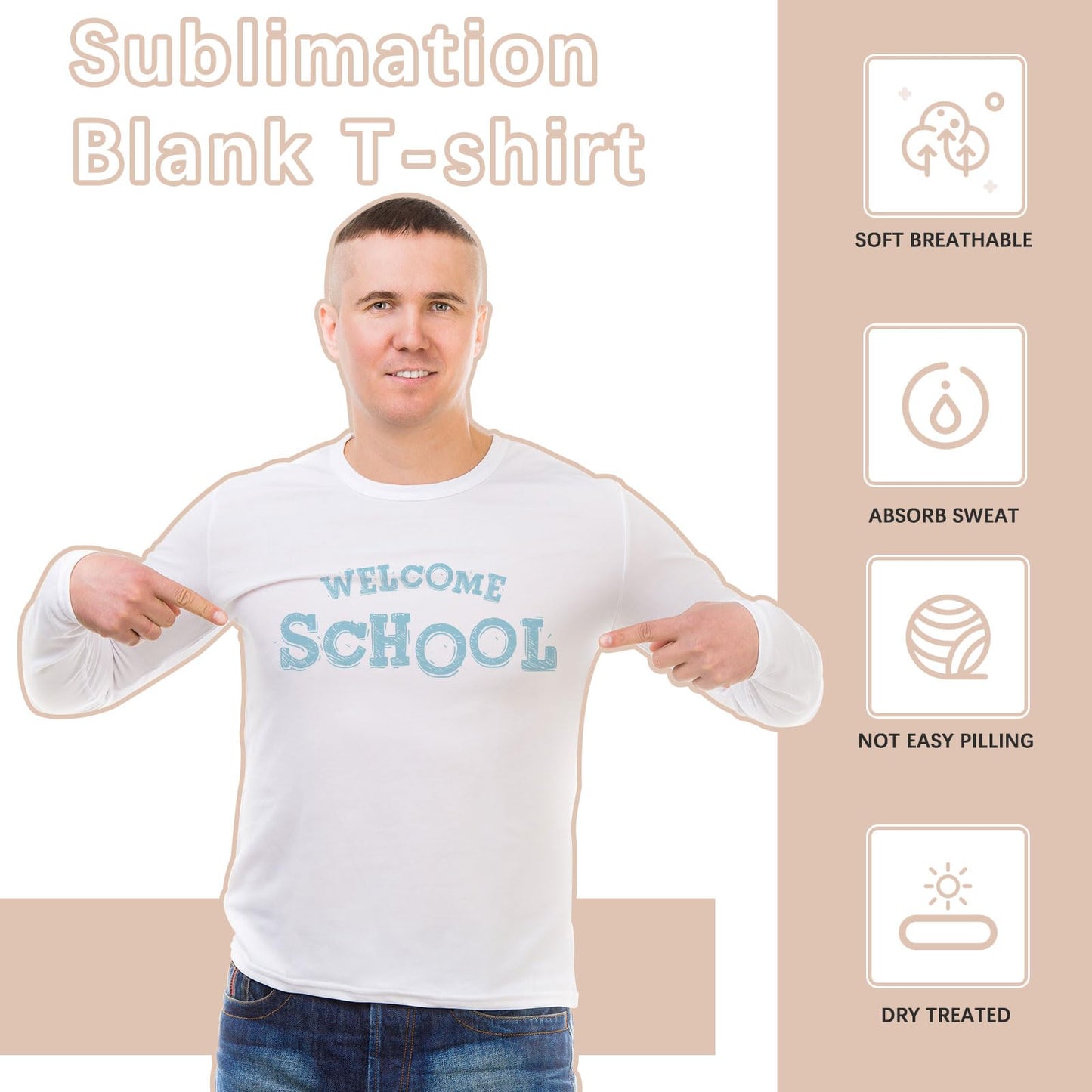 ORJ 5 pcs Sublimation Blank T-Shirts Round Collar Long Sleeve Adult White Polyester t Shirts(Large Long Sleeves)