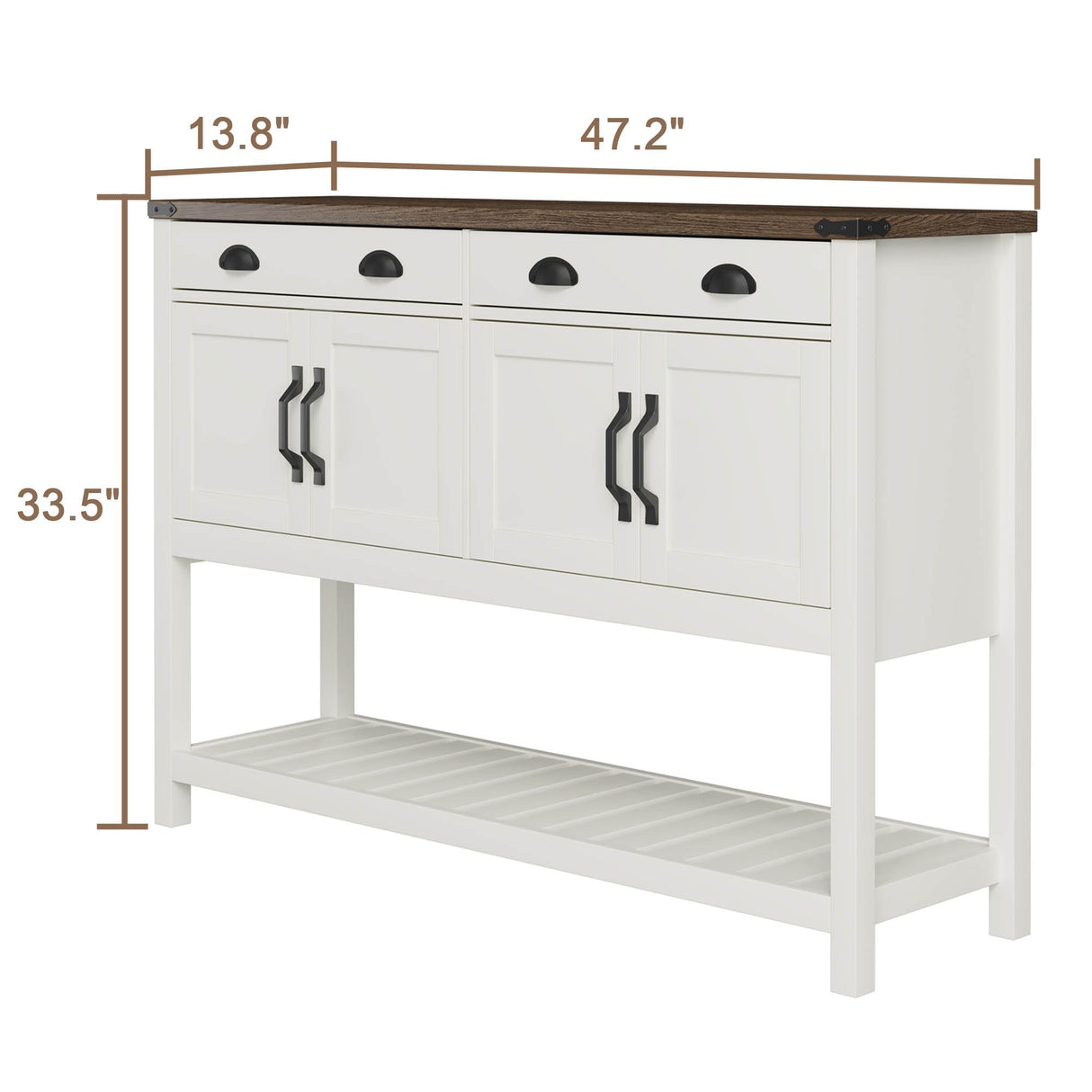 ChooChoo 47" Farmhouse Console Table with Storage, Rustic Entryway Table with Drawers & Doors, Narrow Long Sofa Table for Living Room, Hallway, Behind Couch, Soft White and Brown ChooChoo