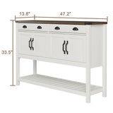ChooChoo 47" Farmhouse Console Table with Storage, Rustic Entryway Table with Drawers & Doors, Narrow Long Sofa Table for Living Room, Hallway, Behind Couch, Soft White and Brown ChooChoo