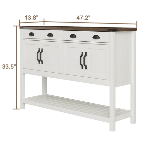 ChooChoo 47" Farmhouse Console Table with Storage, Rustic Entryway Table with Drawers & Doors, Narrow Long Sofa Table for Living Room, Hallway, Behind Couch, Soft White and Brown ChooChoo