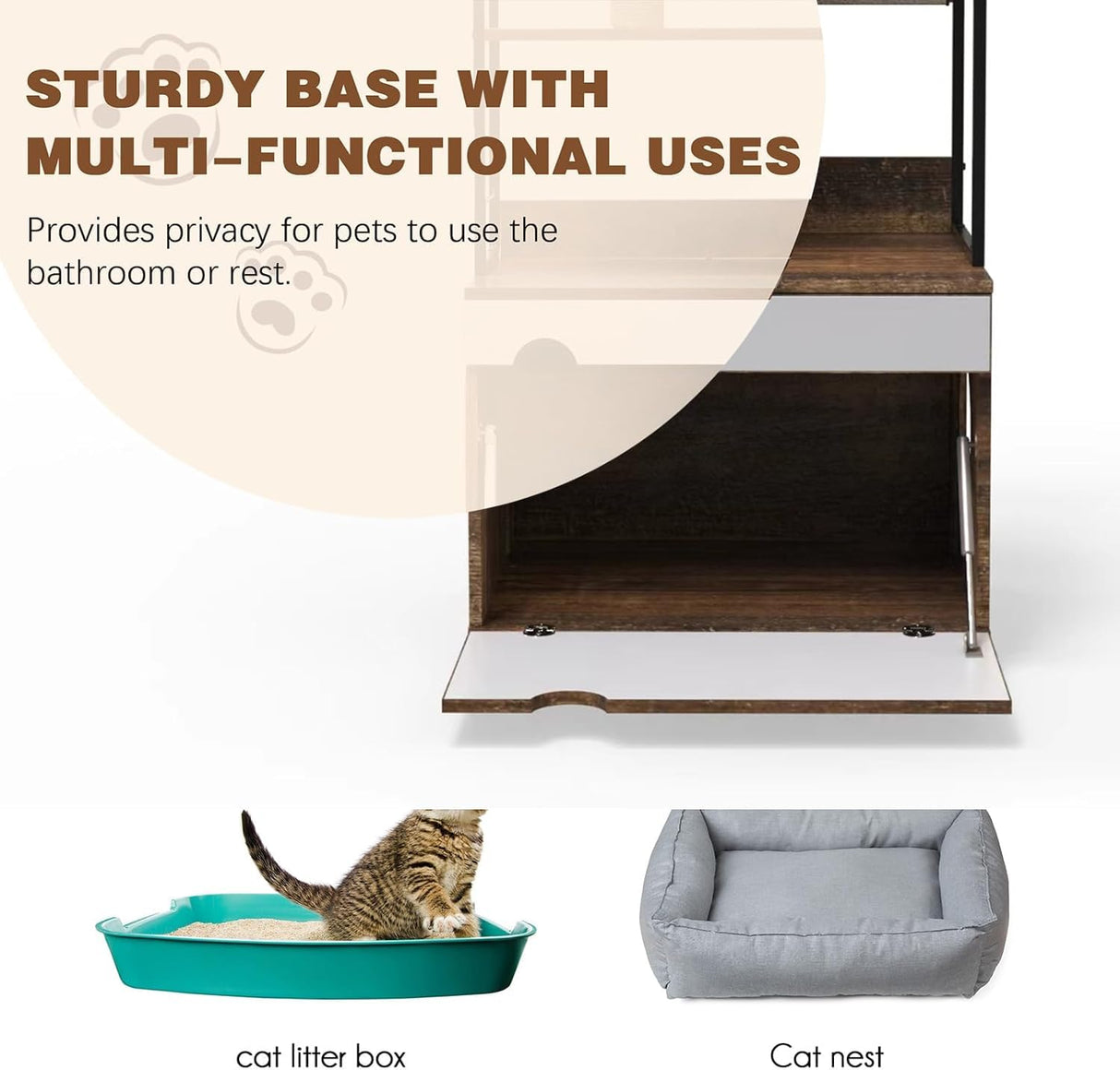 Cat Litter Box Enclosure with Shelve and Cat Scratching Pad, Hidden Litter Box Furniture Cat Cabinet with Cat Feeding Station, 48.4 Inch Wooden Cat Washroom Furniture Indoor Cat House FocusOnHome