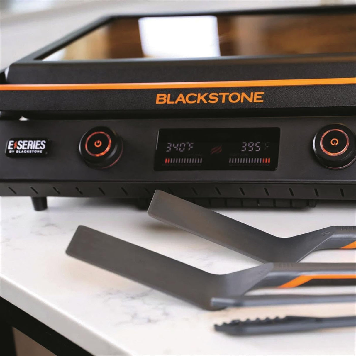 Blackstone 22-Inch Electric Griddle - 1200W Non Stick Ceramic Titanium Coated Stainless Steel Tabletop Griddle with EZ-Touch Control Dial, LCD Display, Patented Rotate & Remove Glass Hood - 8001 Blackstone