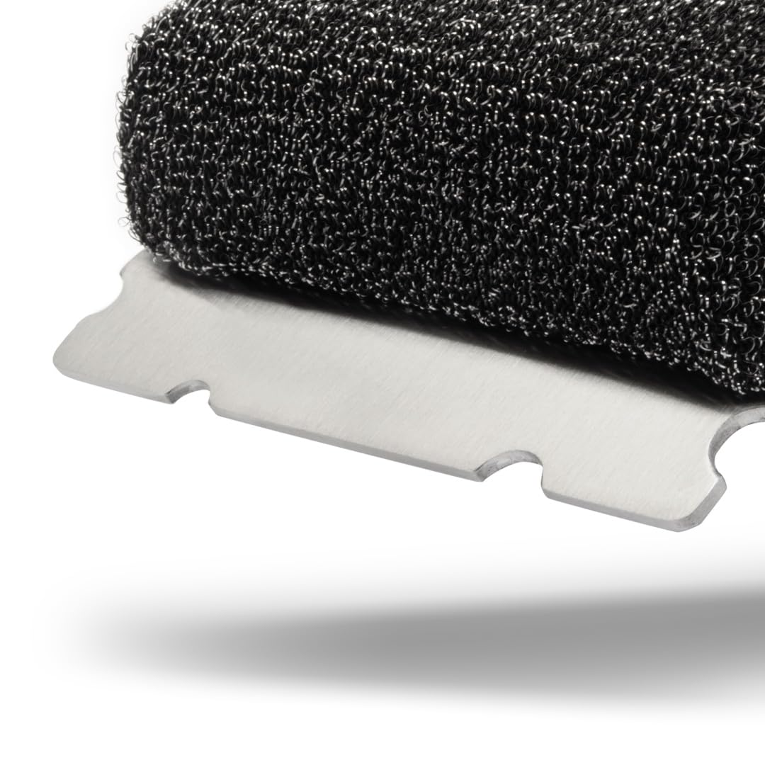 BBQ-AID Bristle Free Grill Brush and Scraper for Barbecue – Grill Brush for Outdoor Grill with Extended, Large Wooden Handle and Replaceable Head –No Scratch- BBQ Grill Cleaning Accessories. BBQ-Aid