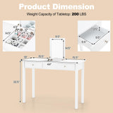 COSTWAY Vanity Desk with Flip Top Mirror, Dressing Table with 2 Drawers & 9 Storage Compartments, 44’’ Modern Makeup Desk for Girls Women Bedroom Dressing Room, White COSTWAY