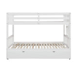 KLMM Twin Over Pull-Out Bunk Bed with Trundle, Wooden Twin Over Twin/Full/Queen/King Accommodate 4 People Extendable Bunk Beds with Ladder and Safety Rail (White) KLMM