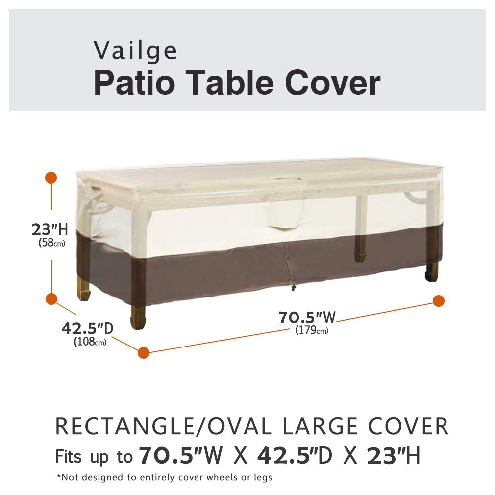 Vailge Veranda Rectangular/Oval Patio Table Cover, Heavy Duty and Waterproof Outdoor Lawn Patio Furniture Covers, Large Beige & Brown Vailge