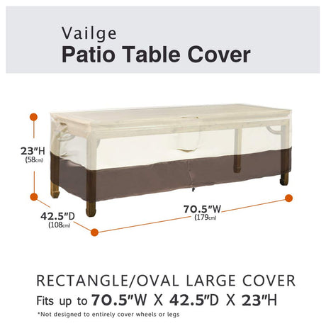 Vailge Veranda Rectangular/Oval Patio Table Cover, Heavy Duty and Waterproof Outdoor Lawn Patio Furniture Covers, Large Beige & Brown Vailge
