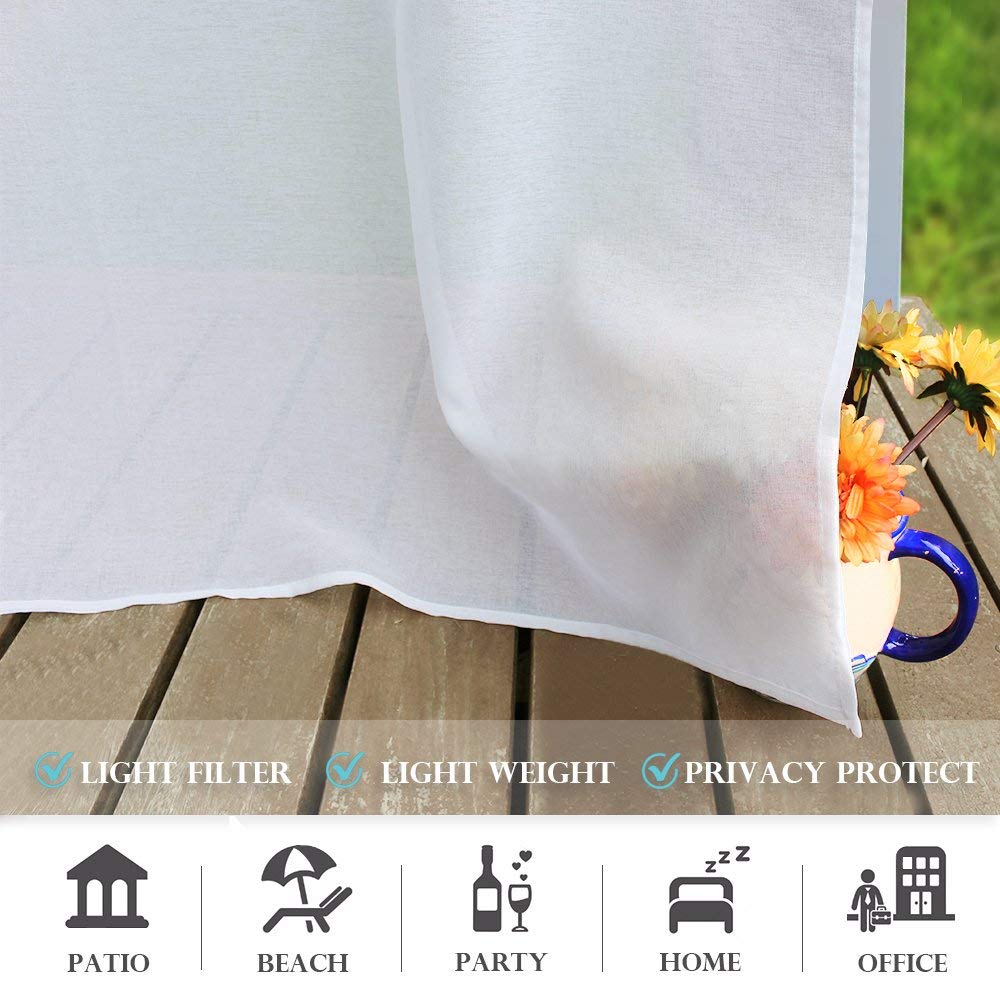 RYB HOME 2 Panels Outdoor Curtains for Patio - Linen Look Semi-Sheer Curtains for Patio Waterproof, Indoor Outdoor Drapes for Gazebo Pergola Balcony Pool Spa, Wide 54 x Long 84 RYB HOME