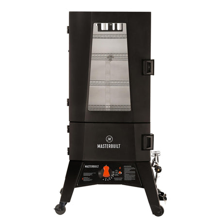 Masterbuilt® 40-inch ThermoTemp Propane Gas Vertical BBQ Smoker with Analog Temperature Control and 960 Cooking Square Inches in Black, Model MB20051316 Masterbuilt