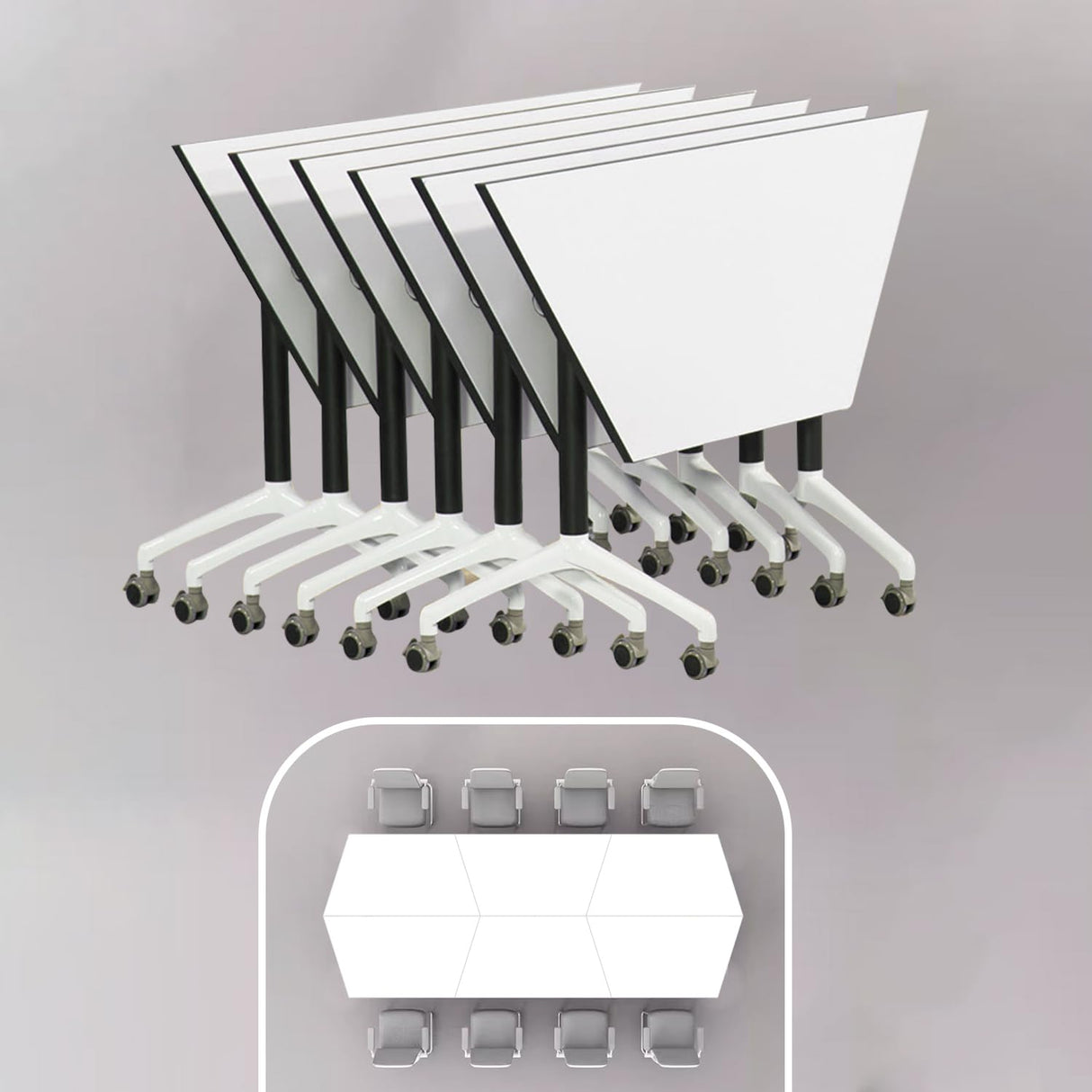 Folding Conference Table,Mobile Flip Top Meeting Table,Modern White Conference Room Table Portable,Foldable Rolling Training Table with Locking Wheels for Office,Meeting Room,Easy Assembly (1pack) MSFDC