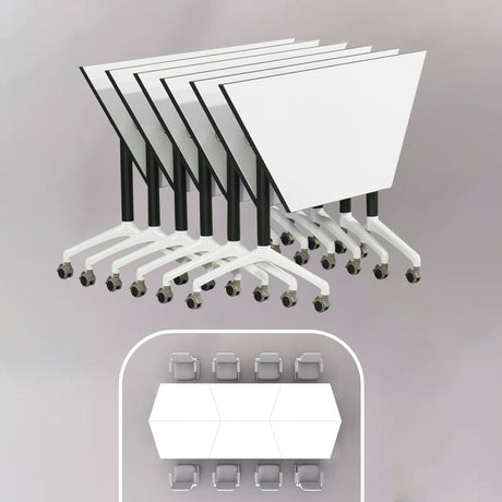 Folding Conference Table,Mobile Flip Top Meeting Table,Modern White Conference Room Table Portable,Foldable Rolling Training Table with Locking Wheels for Office,Meeting Room,Easy Assembly (1pack) MSFDC