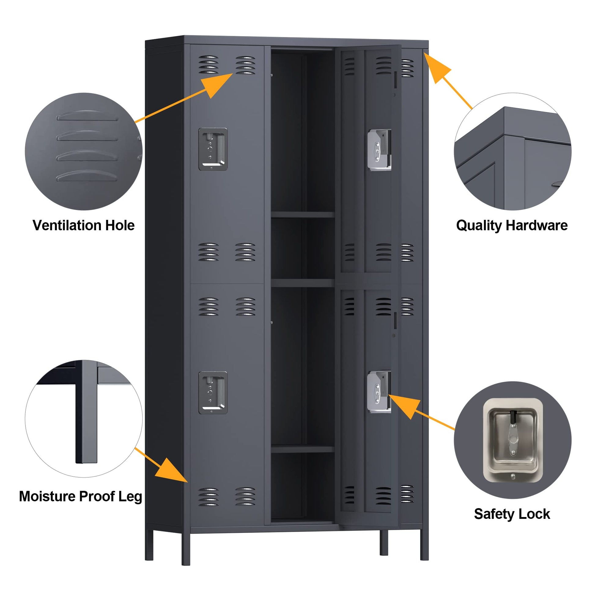 SUXXAN 72'' Tall Employee Lockers with 6 Doors, Metal Lockers for Employees, Metal Storage Locker, Tall Metal Locker for Storage in Gyms Homes Offices with Hooks, Assembly Required(Dark Gray) - WoodArtSupply