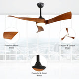 Sofucor 52 Inch Ceiling Fan with Lights Remote Control, Modern Ceiling Fan with Dimmable LED Light, 3 Reversible Solid Wood Blades, Quiet DC Motor with 6 Wind Speed 3 Timer, Bronze Sofucor