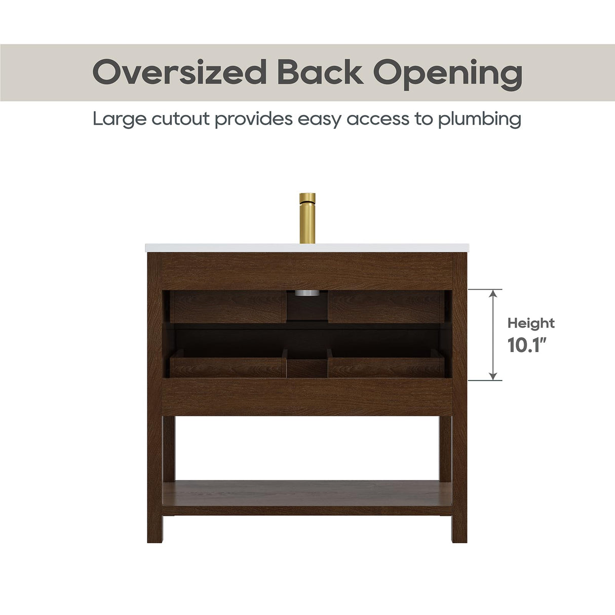 DELUXE LIVING 36 Inch Bathroom Vanity with Sink, Farmhouse Storage Cabinet with Drawers & Open Storage Shelf, Easy Assembly, Adjustable Feet, Walnut DELUXE LIVING