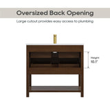 DELUXE LIVING 36 Inch Bathroom Vanity with Sink, Farmhouse Storage Cabinet with Drawers & Open Storage Shelf, Easy Assembly, Adjustable Feet, Walnut DELUXE LIVING