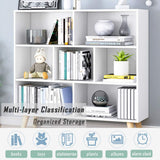 IOTXY Wooden Open Shelf Bookcase - 3-Tier Floorstanding Display Cabinet Rack with Legs, 7 Cubes Free Standing Bookshelf, Warm White IOTXY