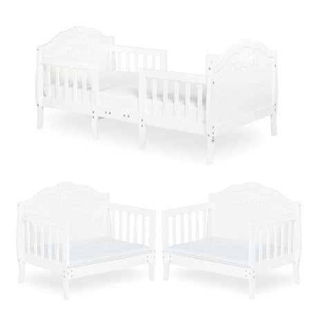 SweetPea Baby Rose 3-in-1 Convertible Toddler Bed in White, Greenguard Gold Certified, JPMA Certified, Safety Rails, Made of Sustainable New Zealand Pinewood Sweetpea Baby