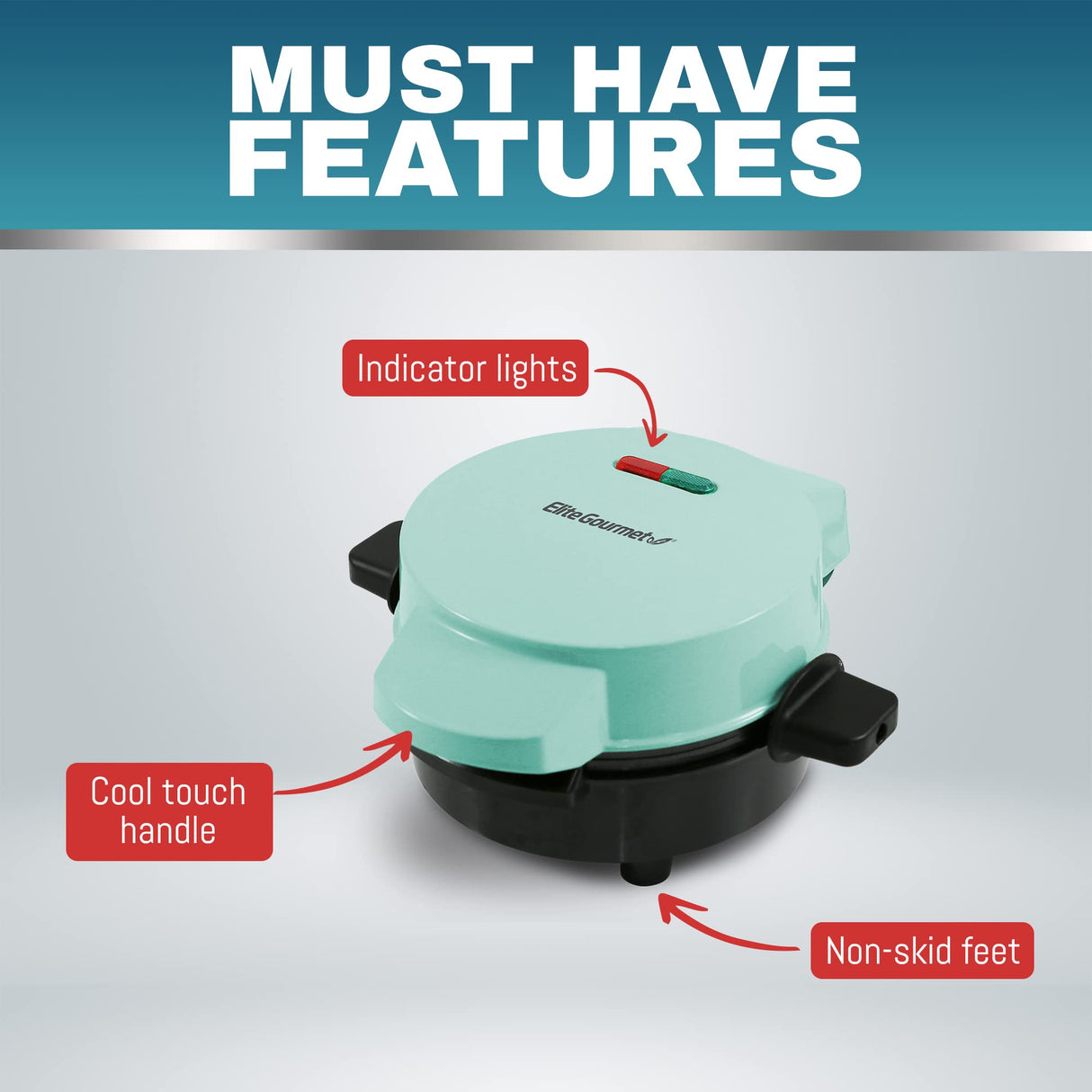 Elite Gourmet EWM380M Nonstick Fluffy Stuffed Waffle Maker, 1.5-Inch Jumbo Thick Waffles, Hash Browns, Keto, Snacks, Sandwich, Eggs, Easy to Clean, Mint Elite Gourmet