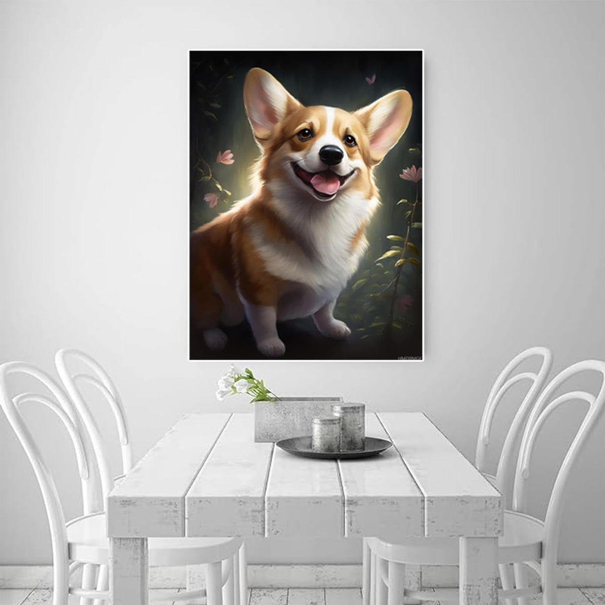 HMDIIMGE Diamond Painting Kits for Adults, Corgi Dog in Flowers 5D DIY Diamond Art Kits Full Drill Diamond for Gift Wall Decor Gem Arts Cute Pet 12x16 inch HMDIIMGE