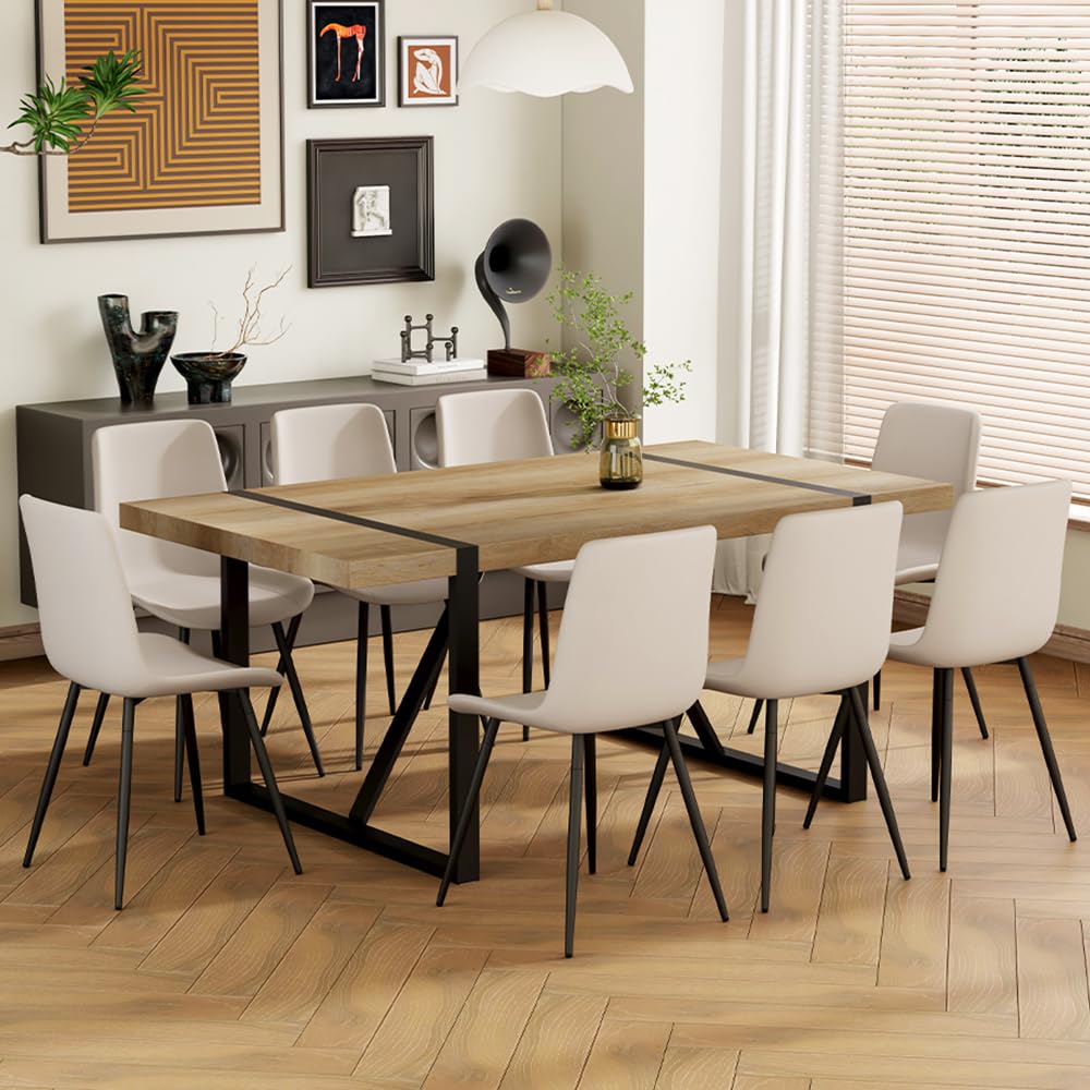 MUUOKY Dining Table Set for 8, 71'' Wood Dining Table and Chairs Set of 8, Modern Rectangle Wood Dining Table,PU Dining Chairs 8, Suitable for Home,Kitchen Dining Room Living Room MUUOKY