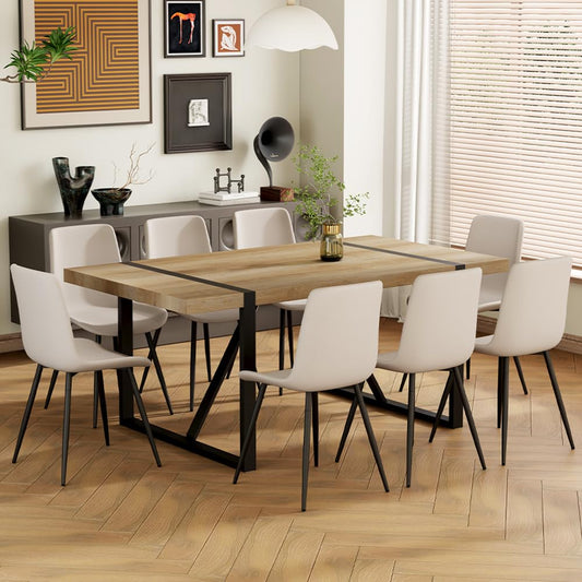 MUUOKY Dining Table Set for 8, 71'' Wood Dining Table and Chairs Set of 8, Modern Rectangle Wood Dining Table,PU Dining Chairs 8, Suitable for Home,Kitchen Dining Room Living Room - WoodArtSupply