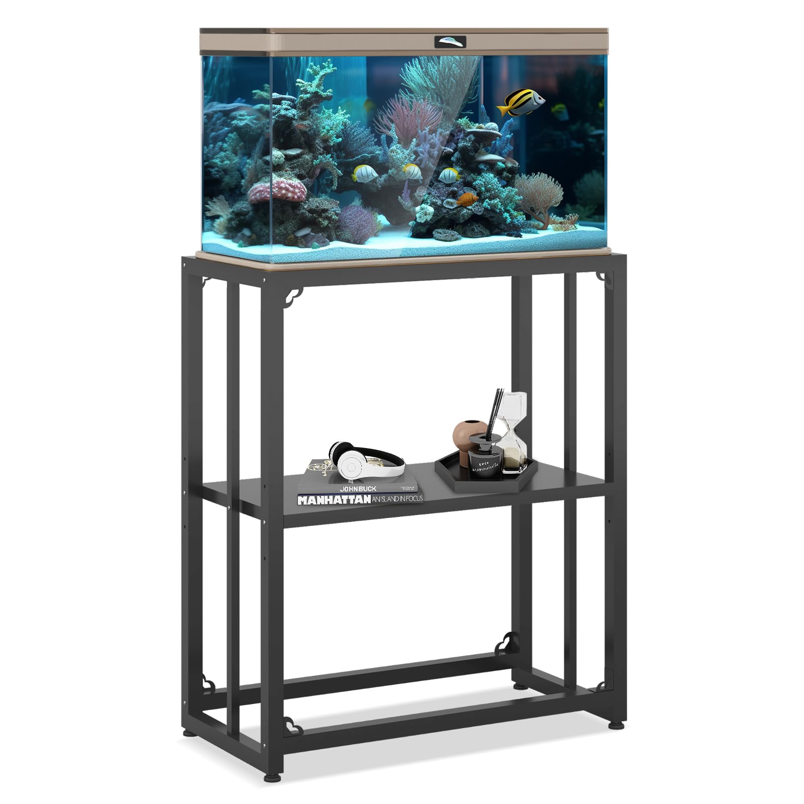 Grehitk Fish Tank Stand, Aquarium Stand for 10-15 Gallon, Upgrade Aquarium Turtle Tank, Adjustable 2-Tier Fish Tank Rack Shelf, Reptile Tank Terrariums Tank Breeder Reptile Tank Stand - WoodArtSupply