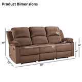 EBELLO 3 Seat Recliner Sofa for Living Room, Soft Microfiber Reclining Couch with Overstuffed Arms and Backrest for Home and Office, Brown EBELLO