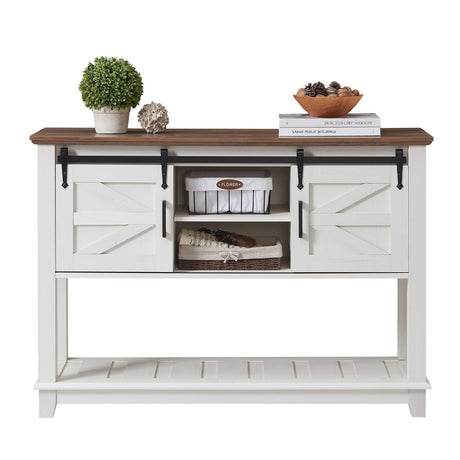 AMERLIFE Sofa Table with Sliding Barn Doors, TV Console Table, 46" Farmhouse Rustic Storage Entryway Table, Adjustable Open Shelves, Hallway, Living Room, Bedroom, Antique White AMERLIFE