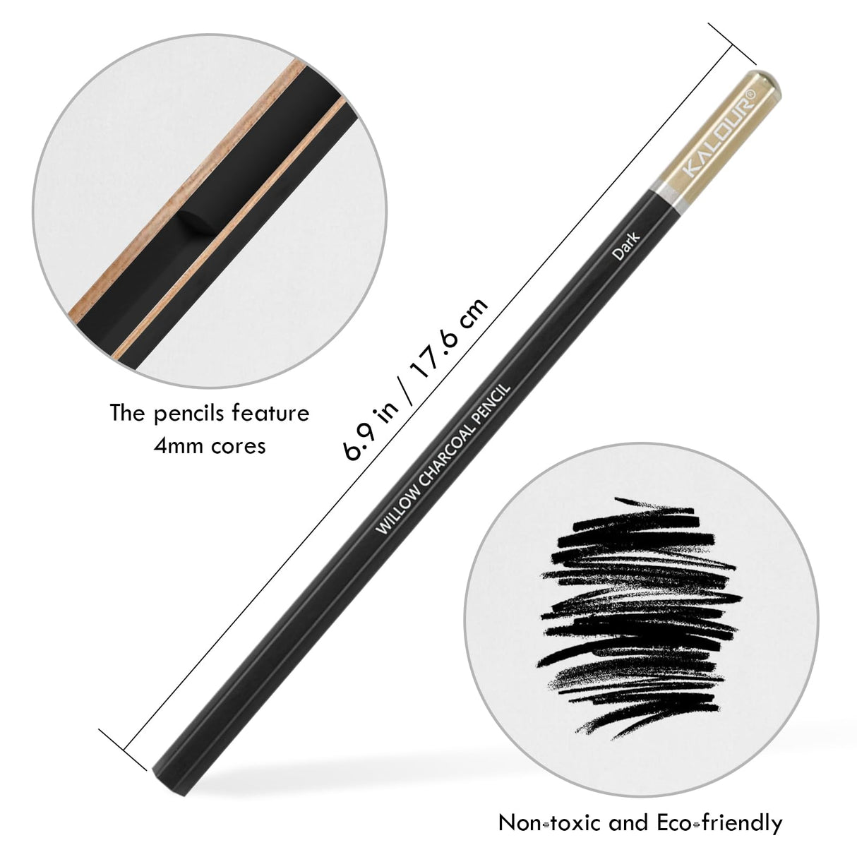 KALOUR PDAS Professional Willow Charcoal Pencil Set - 6 Premium Pencils (Light to Dark Shades) for Drawing, Sketching & Shading, Artist-Grade Tools for Beginners & Professionals KALOUR PDAS