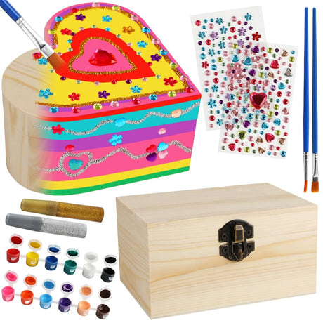 Crafts for Girls 8-12, 2 Pack DIY Wooden Jewelry Box Art Craft Supplies Painting Kit for Kids Ages 4-6 6-8 5 7 9 10 11 Year Old Girl Birthday Party Favors Toys Mothers Valentines Day Gifts SUPREME XMAS