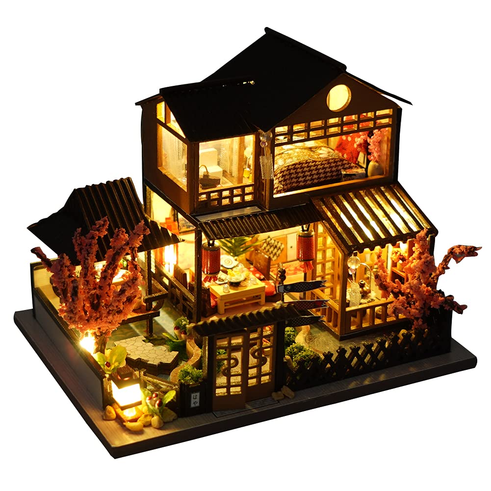 TOPBSFARNY Miniature Wooden Dollhouse Japanese/Seaside/Car House Market DIY Doll House Kit Villa Building 3D Model Creative Gifts for Friend and Parents (Japanese Style Villa) TOPBSFARNY
