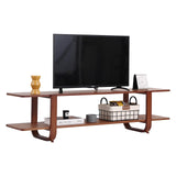 Welnow Bamboo TV Stand for Up to 65 Inch, Mid Century Modern Entertainment Center with 2-Tier Open Shelves, Storage Media Console Table for Living Room, Bedroom, Walnut Welnow