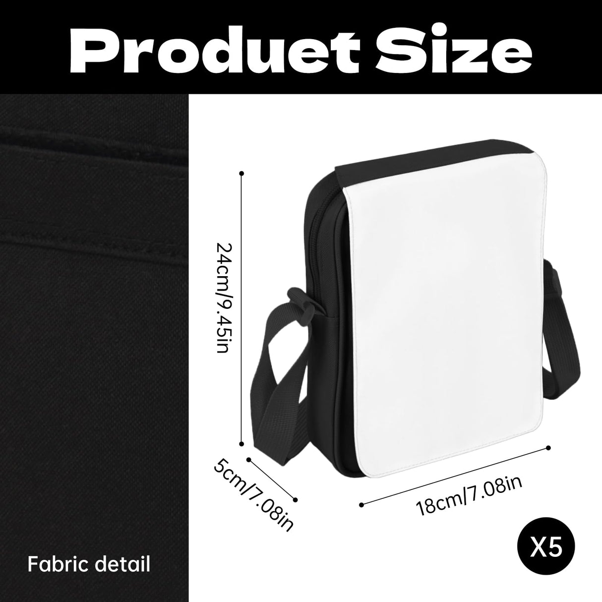 5 Pcs Sublimation Bags Blanks,Sublimation Shoulder Bag Sport Bag Crossbody Bag Blanks to Decorate Painting Crafting Sublimation DIY for Gift JACYUIG