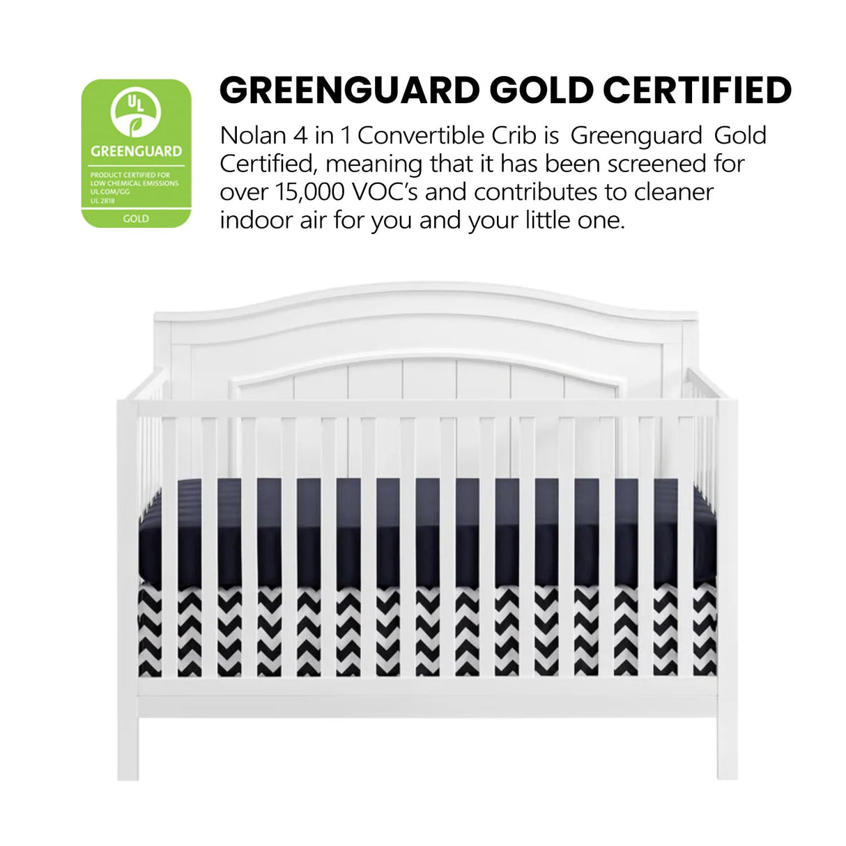 Oxford Baby Nolan 4-in-1 Convertible Baby Crib, Snow White, GreenGuard Gold Certified Oxford Baby