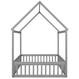 Harper & Bright Designs Grey Wash Full Montessori House Bed with Fence and Door for Kids Harper & Bright Designs