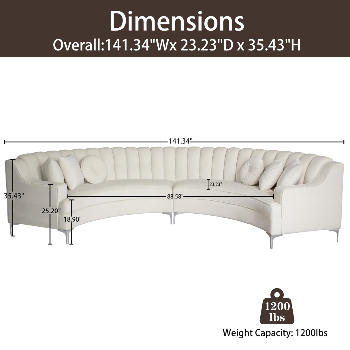 Legend Vansen L Semicircle Velvet Sofa 141.34” Oversized Sectional Curved Sofa for Living Room, Office, Apartment (1, Cream) Legend Vansen