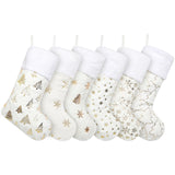 White Christmas Stockings Set of 6 - Lage Elegant Xmas Stockings with Golden Christmas Tree Snowflake Designs, Fluffy Grey and White Christmas Stockings for Holiday Party Decorations 20 inch Amorita
