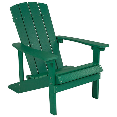 Flash Furniture Charlestown Commercial Grade Indoor/Outdoor Adirondack Chair, Weather Resistant Durable Poly Resin Deck and Patio Seating, Green Flash Furniture