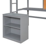 Merax Grey Twin Loft Bed with Desk and Storage – Sturdy Wooden Frame with Writing Board and Dual Ladder Design Merax