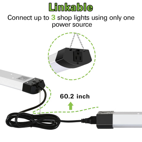 4FT 120W LED Shop Light Linkable, 13000lm(400w Equivalent), 5000K Utility Shop Lights for Garages, Workshops, Basements, Hanging or FlushMount, with Power Cord and Pull Chain, ETL, Black, 2 Pack hykolity
