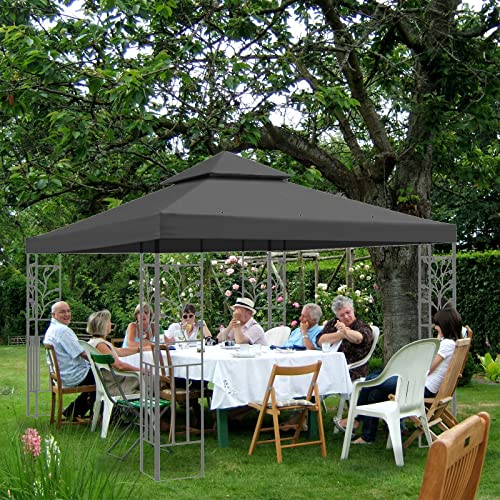 Gazebo Canopy Replacement Outdoor Canopy Shelter Top Double Tiered Canopy Cover, 10x10 FT (Grey)